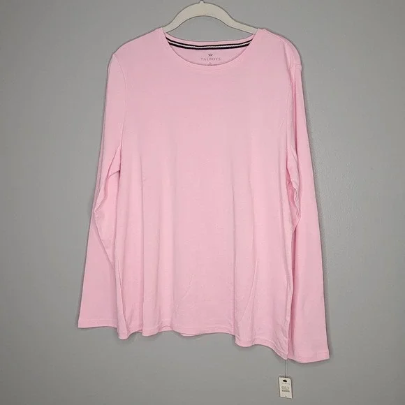 Talbots Tee Shirt Womens Size XL Baby Pink 100% Pima Cotton L/S Crew Neck Top - Picture 2 of 9